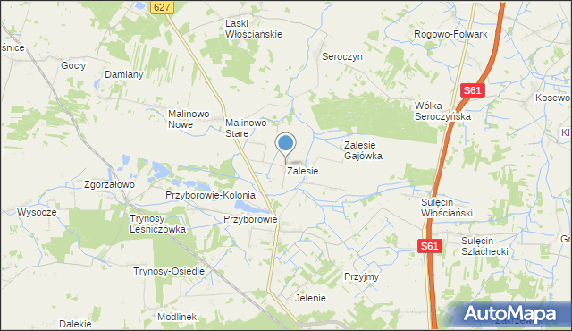mapa Zalesie, Zalesie gmina Ostrów Mazowiecka na mapie Targeo